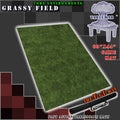 60x44 inch neoprene gaming mat with a Grassy Field theme, marketed for tabletop gaming, accompanied by a black canvas zipper bag