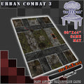 60x44 inch neoprene gaming mat with a Urban Combat City theme, marketed for tabletop gaming, accompanied by a black canvas zipper bag