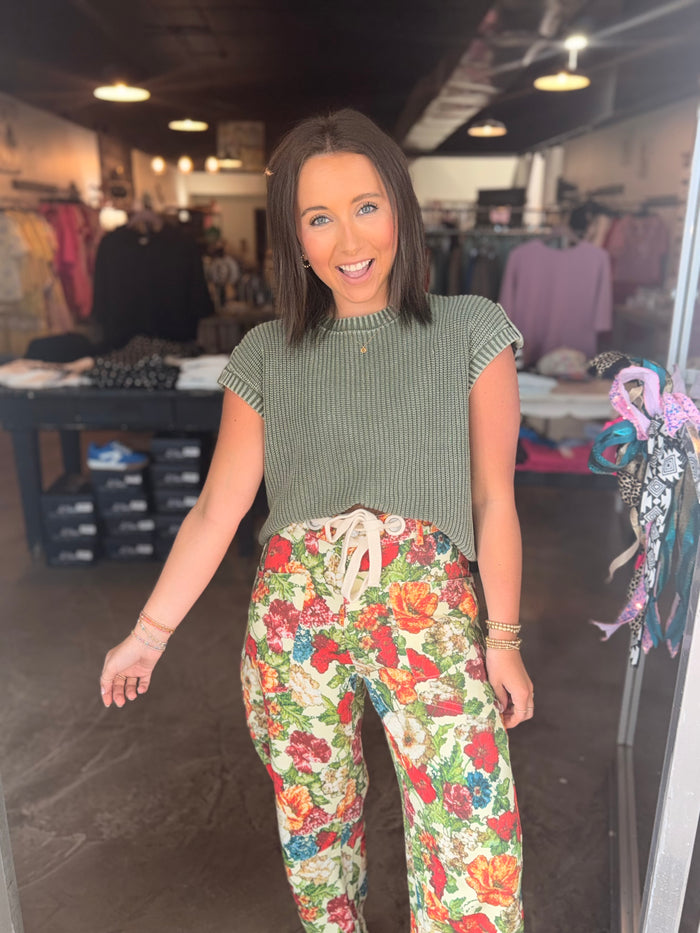 Acid Wash Olive Knit Top