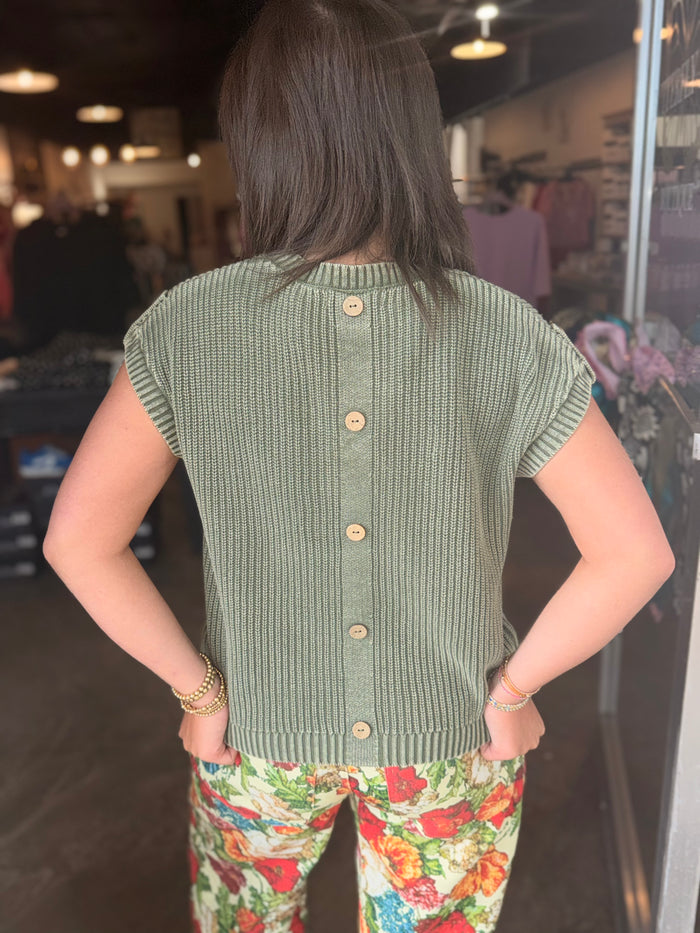 Acid Wash Olive Knit Top