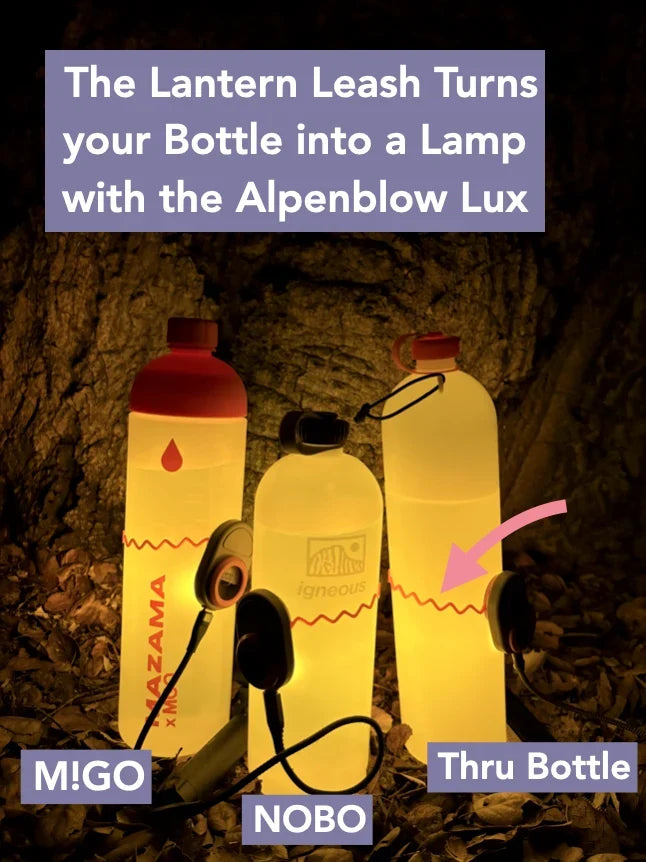 Alpenblow Lux Micro Inflator – Lantern Leash turning water bottles into camp lamps