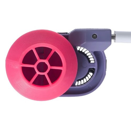 Alpenblow Micro Inflator in pink with USB-C charging cable, angled studio view