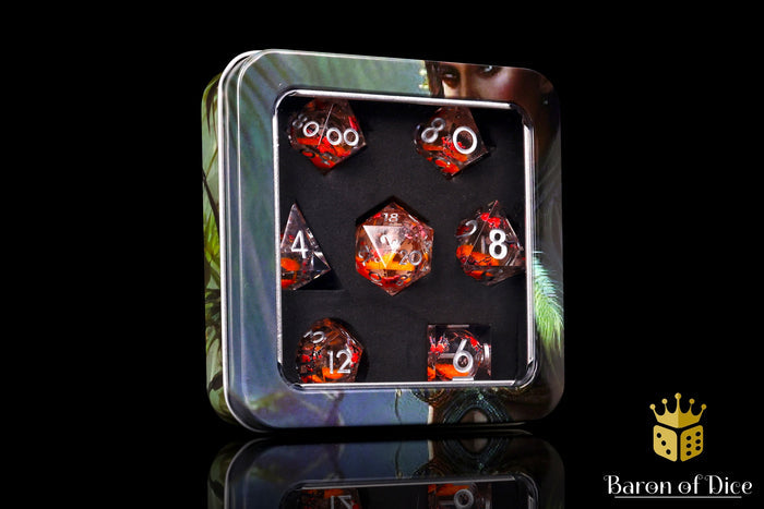 Autumn Cherry Blossom Liquid Core RPG Dice Set - 7 Pieces
