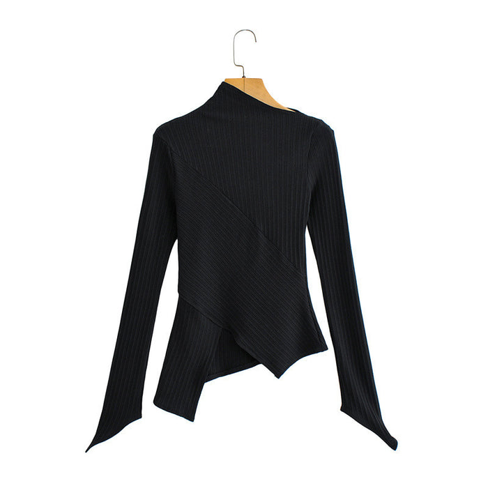 Autumn New Irregular Collar Solid Color Bandage Long Sleeve Knit Undercoat - Livefree