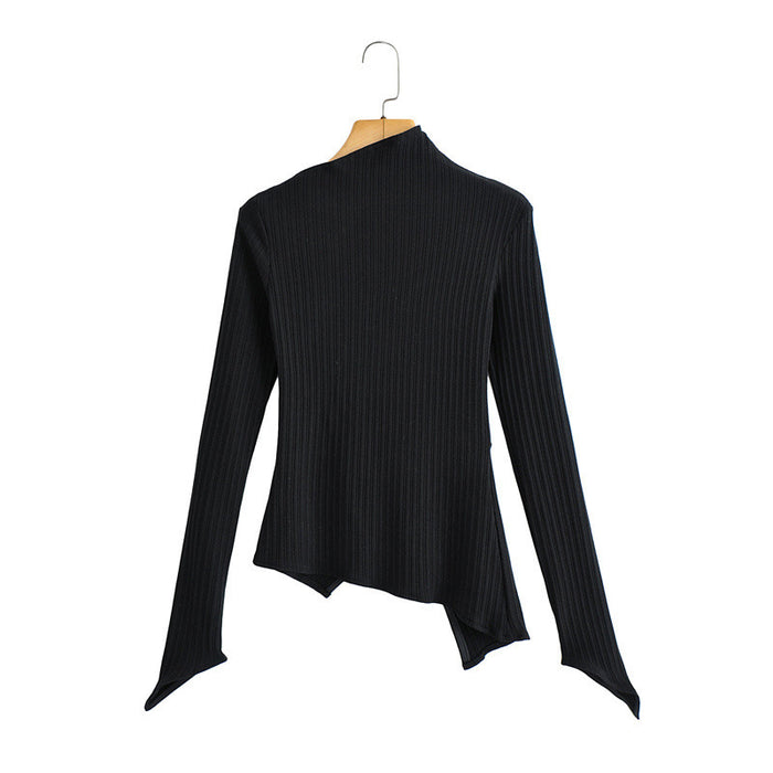 Autumn New Irregular Collar Solid Color Bandage Long Sleeve Knit Undercoat - Livefree