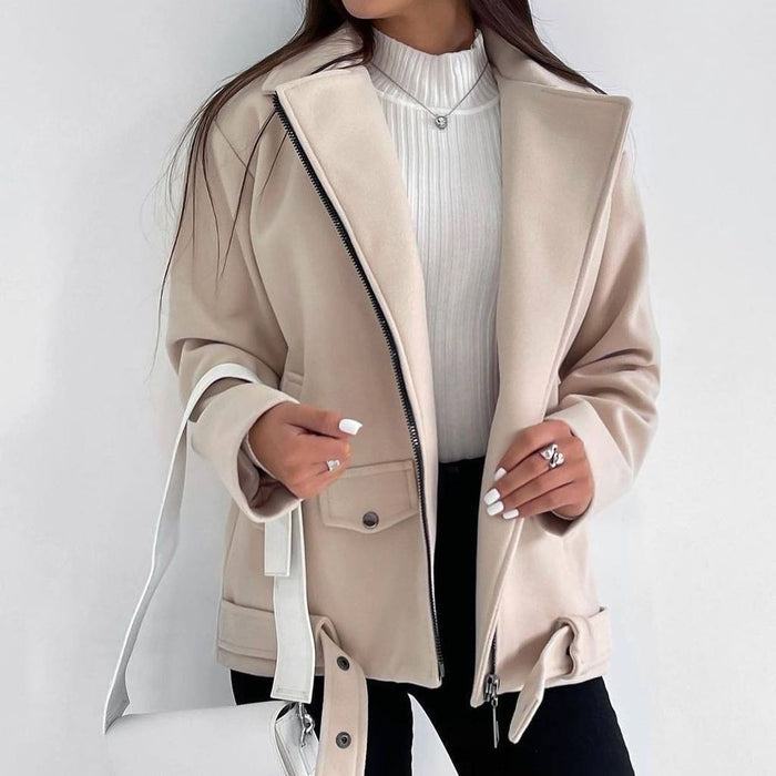 Belt Lapel Long-sleeved Woolen Coat - Livefree
