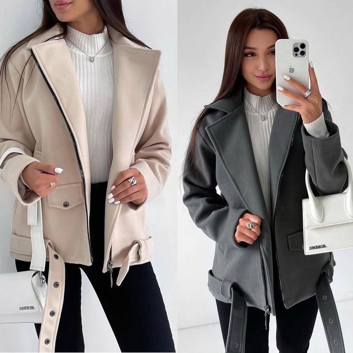 Belt Lapel Long-sleeved Woolen Coat - Livefree