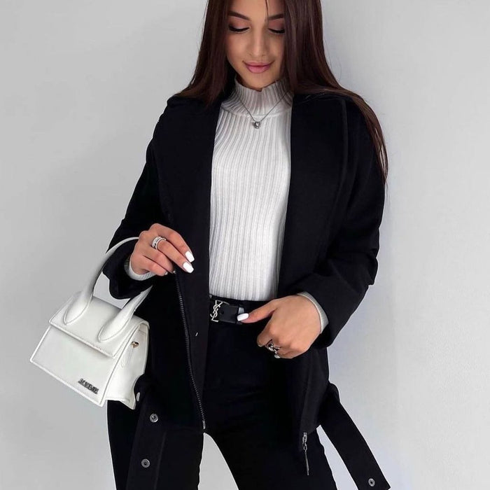 Belt Lapel Long-sleeved Woolen Coat - Livefree