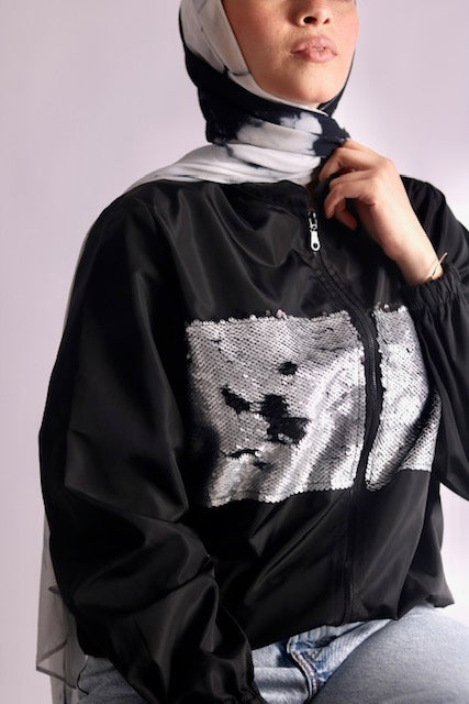 Black waterproof sequins bomber. - Livefree