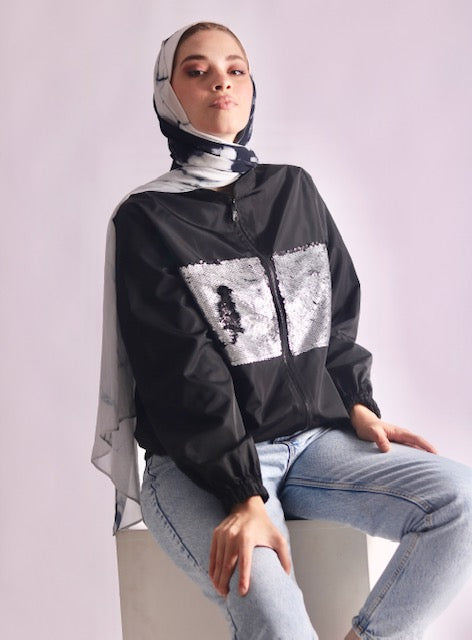 Black waterproof sequins bomber. - Livefree
