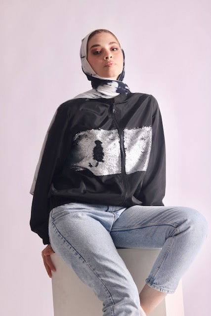 Black waterproof sequins bomber. - Livefree