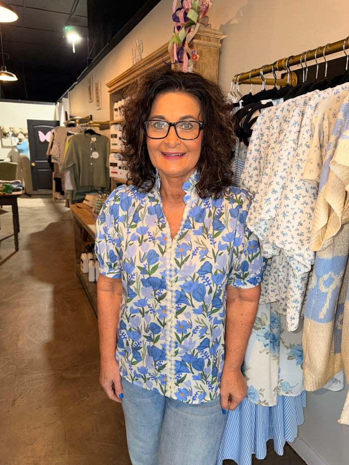 Blue Floral Mix Blouse