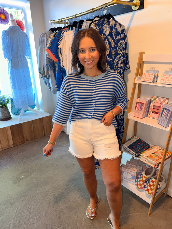 Blue Stripe Half Knit Cardigan