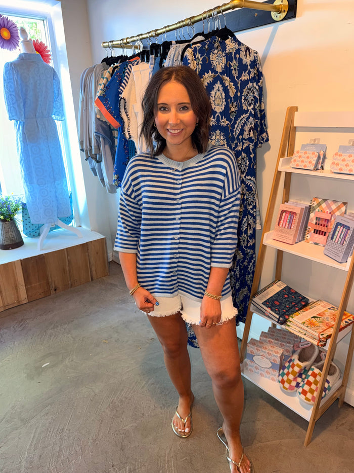 Blue Stripe Half Knit Cardigan