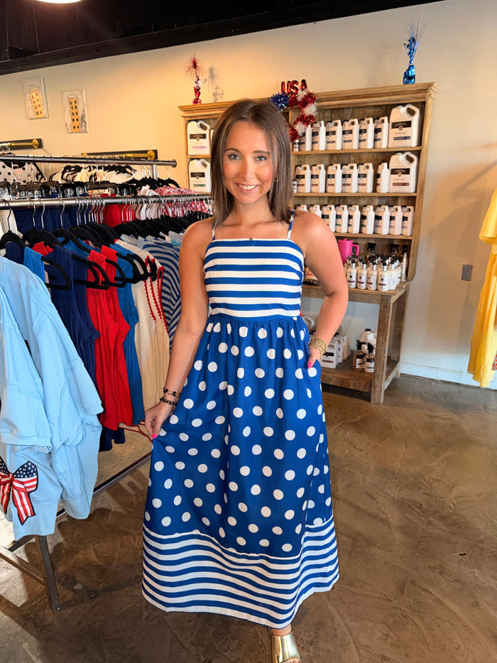 Blue Striped Polka Dot Maxi
