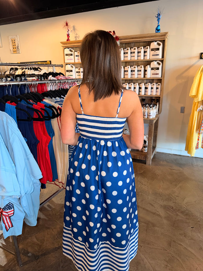 Blue Striped Polka Dot Maxi
