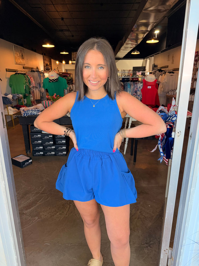 Blue Tank & Flutter Short Set