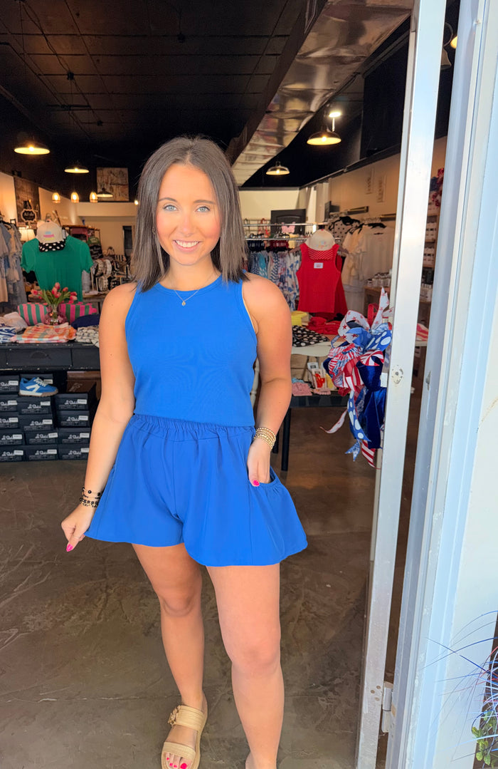 Blue Tank & Flutter Short Set