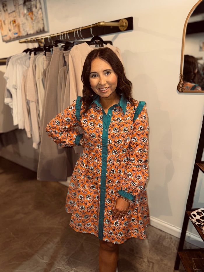 Boho Contrast Collared Dress