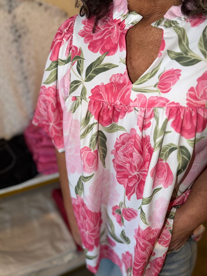 Bold Pink Floral Blouse