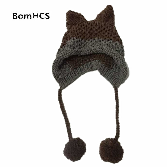 BomHCS Cute Fox Ears Beanie Winter Warm 100% Handmade Knit Hat - Livefree