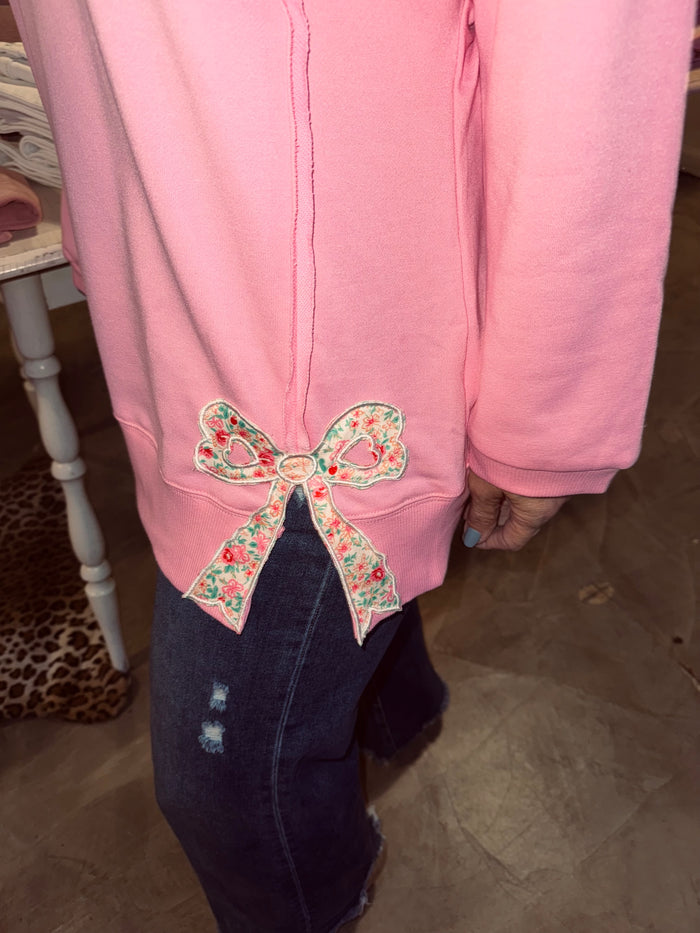 Bow Patchwork Slit Crewneck