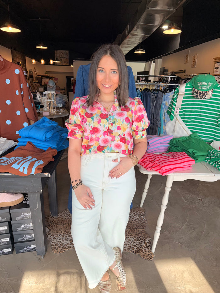Bright Floral Puff Blouse