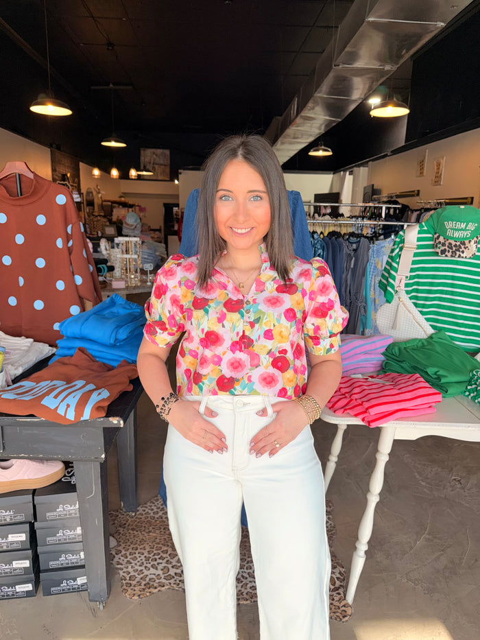 Bright Floral Puff Blouse