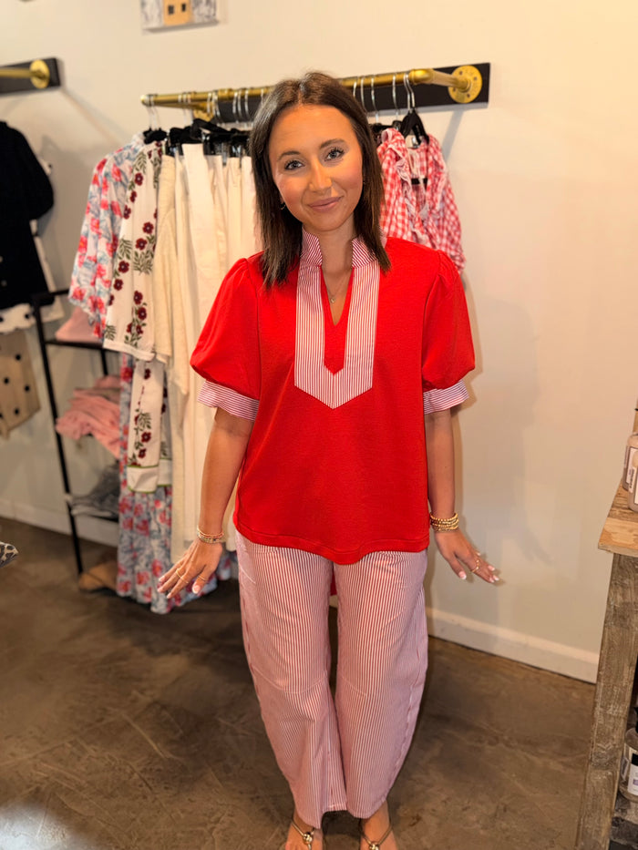 Bright Red Contrast Blouse