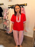 Bright Red Contrast Blouse