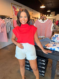 Bright Red Sleeveless Mockneck