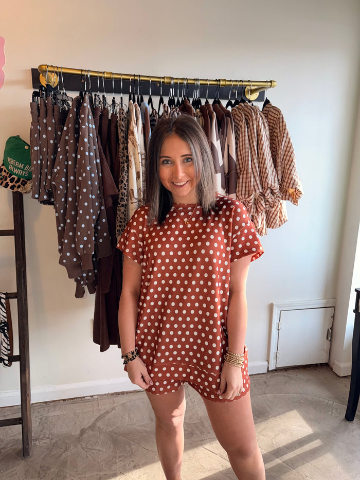 Brown Polka Dot Short Set