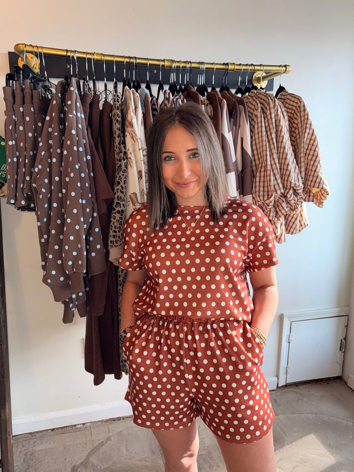 Brown Polka Dot Short Set