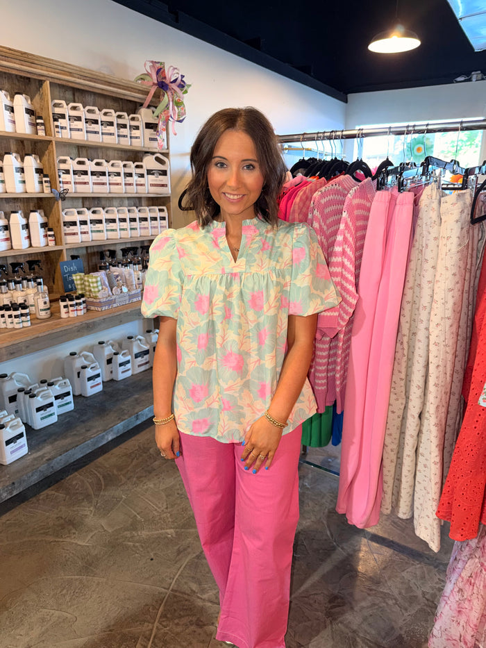 Bubble Sleeve Summer Blouse