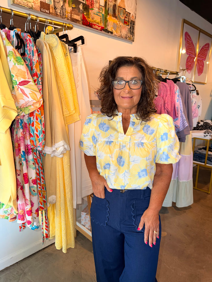 Bubble Sleeve Yellow Mix Blouse