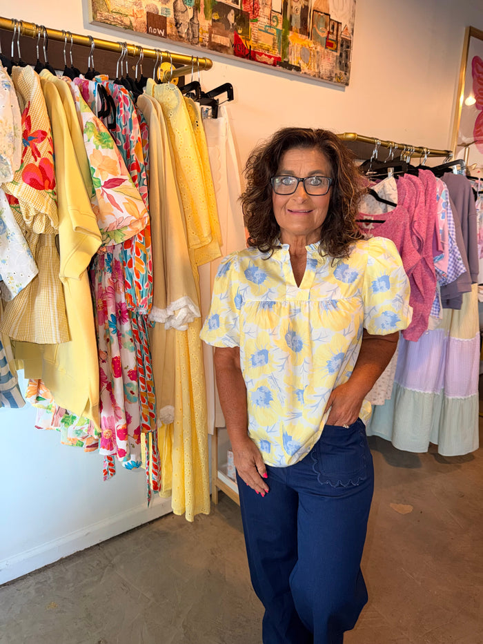 Bubble Sleeve Yellow Mix Blouse