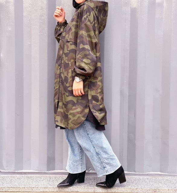 Camouflage waterproof jacket.