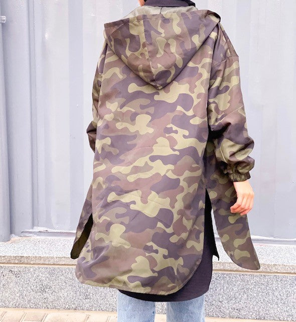 Camouflage waterproof jacket.