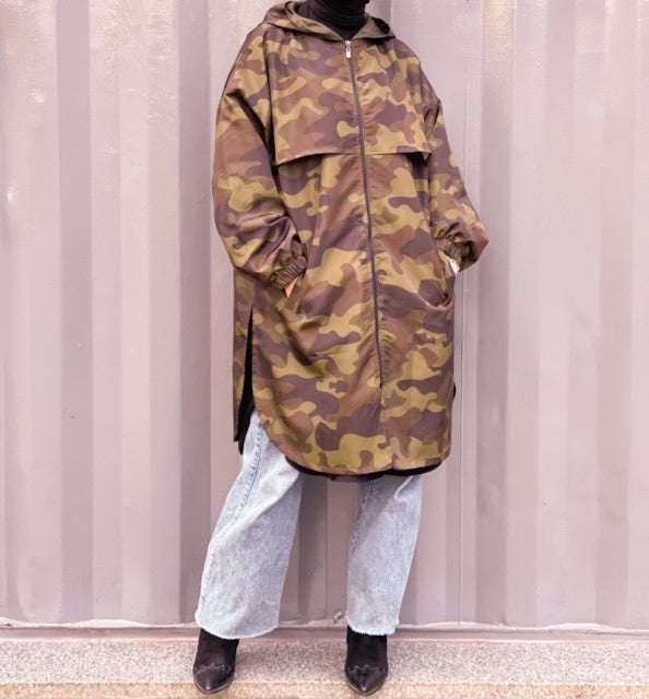 Camouflage waterproof jacket.