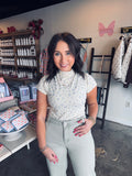 Cap Sleeve Floral Mock Neck