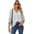 Chiffon Shirt Spring Summer Sexy V-Neck Loose Large Size Shirt Fashion Long Sleeve Top - Livefree