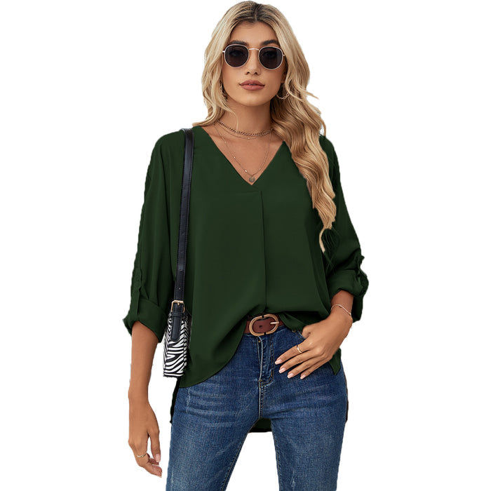 Chiffon Shirt Spring Summer Sexy V-Neck Loose Large Size Shirt Fashion Long Sleeve Top - Livefree