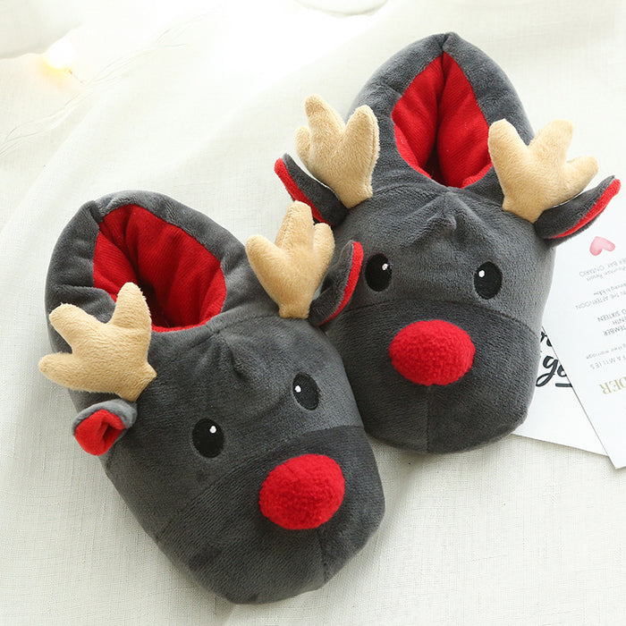 Christmas Shoes Cute Elk Home Slippers - Livefree