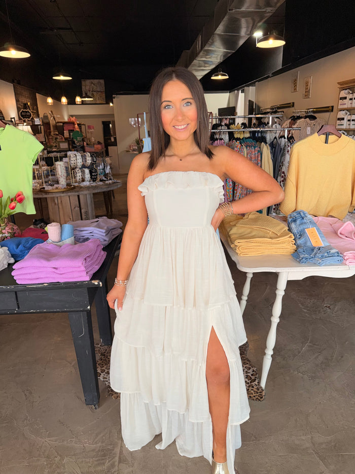 Cream Tiered Ruffle Dress