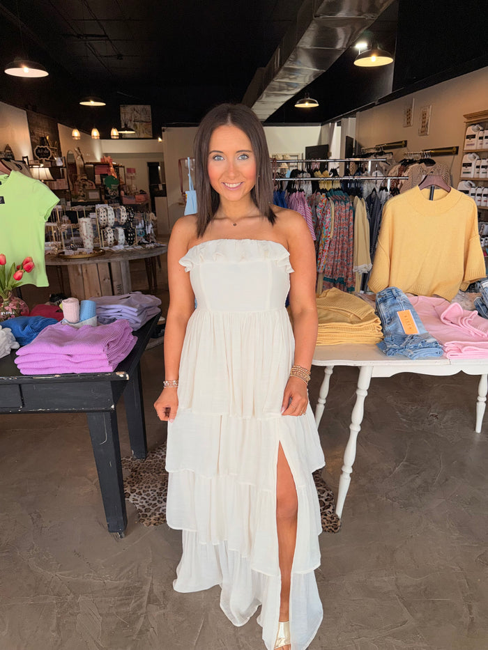 Cream Tiered Ruffle Dress