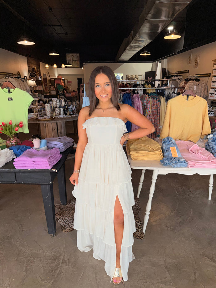 Cream Tiered Ruffle Dress