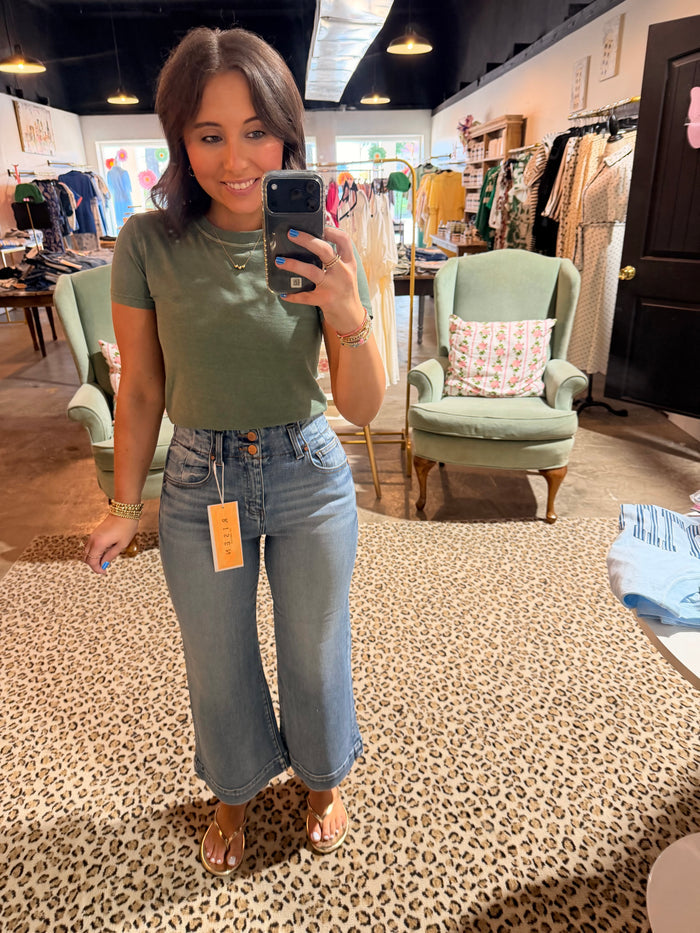 Crop Capri Double Button Jean