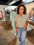 Crop Sage Striped Button Down