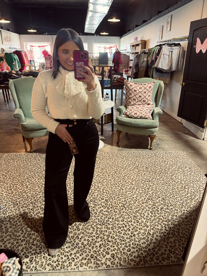 Double Button Long Black Jean