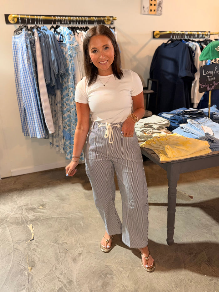 Drawstring Stripe Barrel Pants